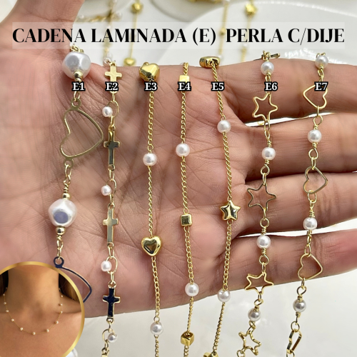 CADENA LAMINADA (E)  PERLA C/DIJE*MT
