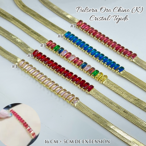 PULSERA  ORO CHINO (K) CRISTAL/TEJIDO