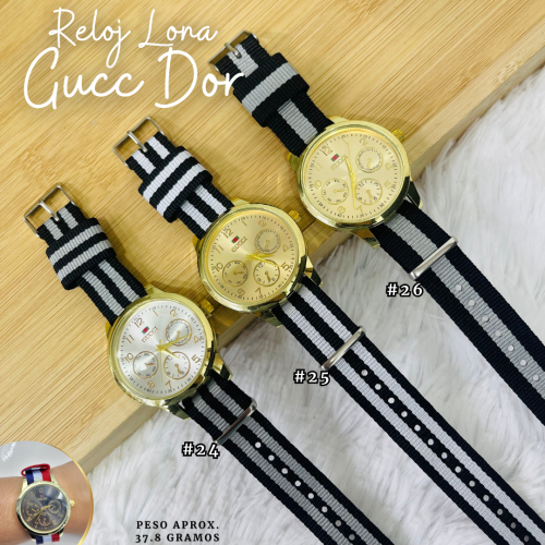 RELOJ LONA GUCC DORADO - Imagen 3