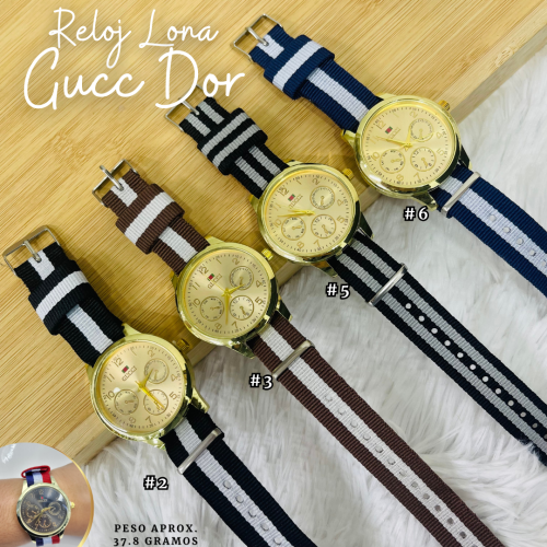 RELOJ LONA GUCC DORADO