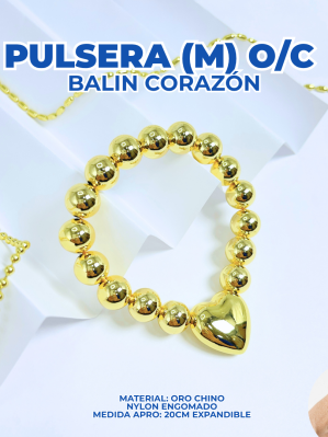 PULSERA (M) ORO CHINO BALÍN CORAZÓN
