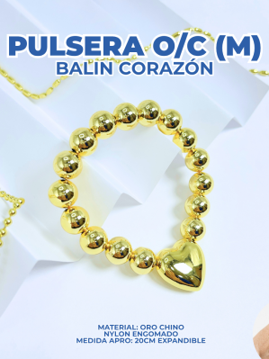 PULSERA ORO CHINO (M) BALÍN CORAZÓN