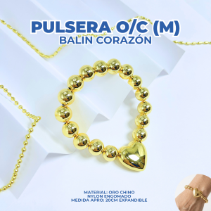 PULSERA ORO CHINO (M) BALÍN CORAZÓN
