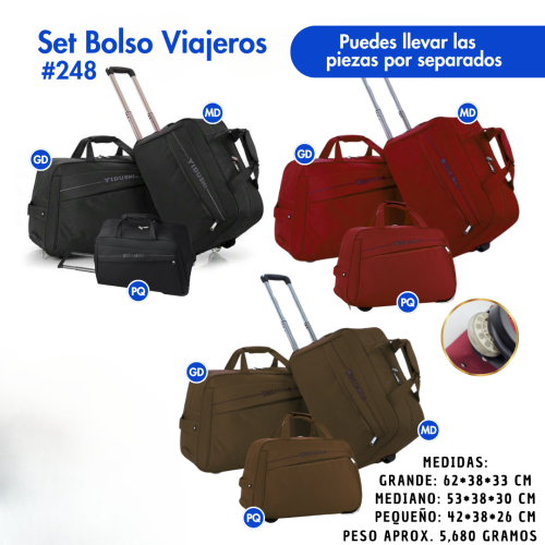 SET BOLSO VIAJERO #248 CON RUEDAS (3 PZ.)