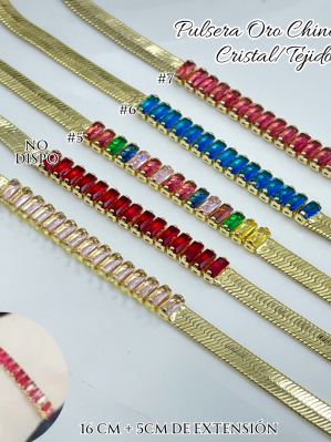 PULSERA ORO CHINO (K) CRISTAL/TEJIDO