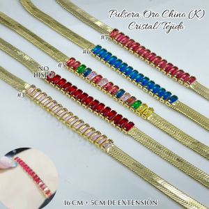 PULSERA  ORO CHINO (K) CRISTAL/TEJIDO