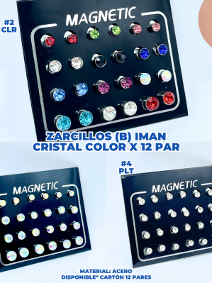 ZARCILLOS (B) IMAN CRISTAL COLOR X 12 PAR