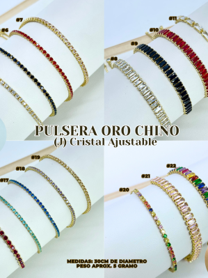 PULSERA ORO CHINO (J) CRISTAL AJUS.