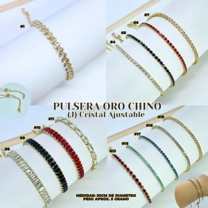 PULSERA ORO CHINO (J) CRISTAL AJUS.