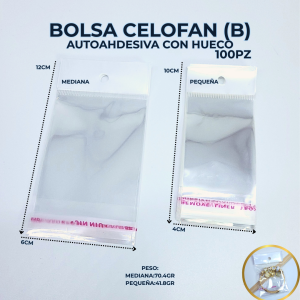BOLSA CELOFAN (B) AUTOAHDESIVA CON HUECO 100PZ