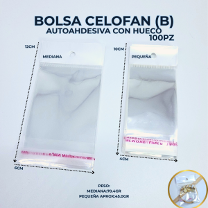 BOLSA CELOFAN (B) AUTOAHDESIVA CON HUECO 100PZ