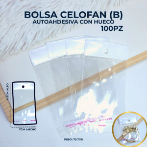BOLSA CELOFAN (B) AUTOAHDESIVA CON HUECO 100PZ