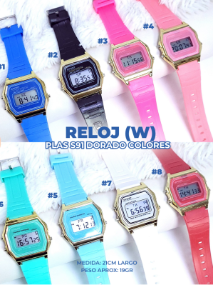 RELOJ (W) PLAST DORADO COLORES