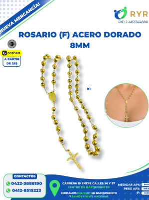 ROSARIO (F) ACERO DORADO 8MM