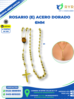 ROSARIO (E) ACERO DORADO 6MM