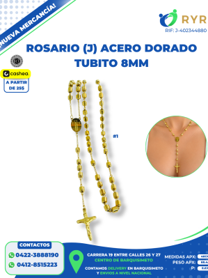 ROSARIO (J) ACERO DORADO TUBITO 8MM